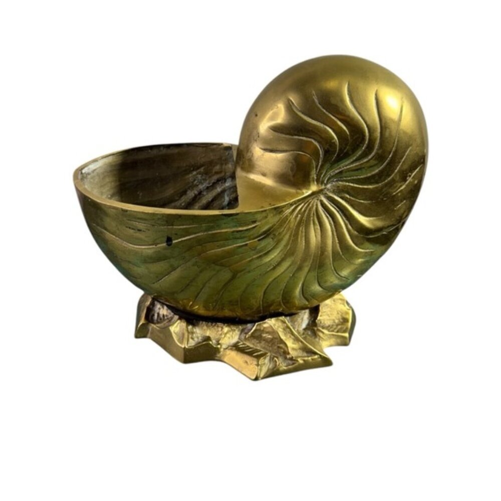 Vintage Large Brass Nautilus Shell Vase Rare Find